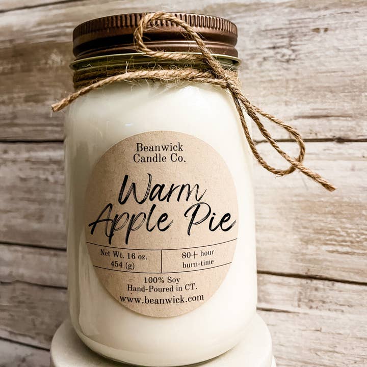 WARME APPELTAART sojakaars in Mason Jar Uniek cadeau voor wholesale door Beanwick Candle Co.