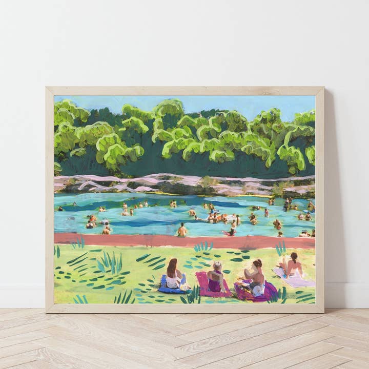 Colorful Barton Springs Swimming Print for wholesale by El Baker Art