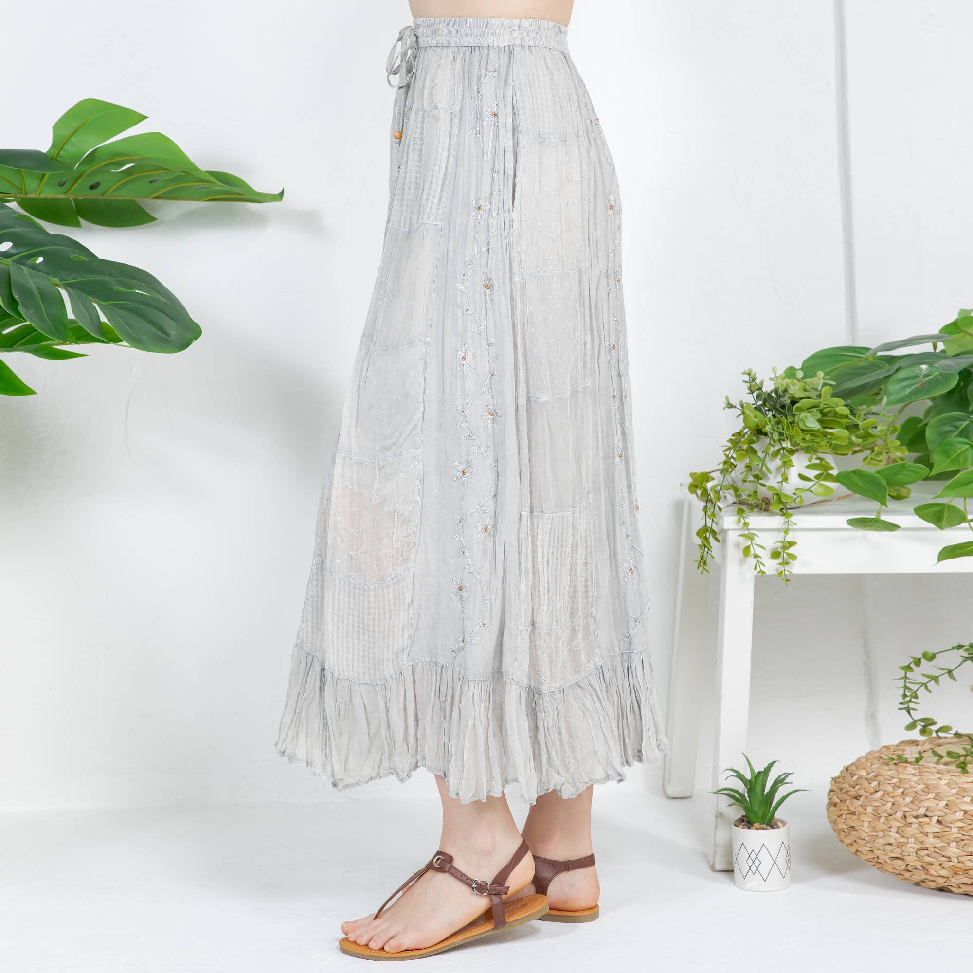 Young Threads - Wholesale Skirt - Women's - Women Patchwork Embroidered Maxi Skirt With Side Pockets17