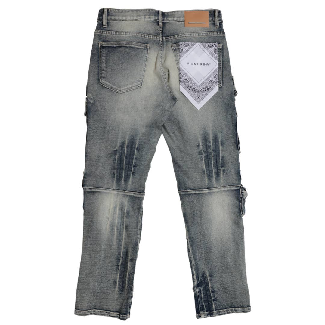 First Row - Vente Jean – homme - Pantalon cargo utilitaire en denim coupe droite1
