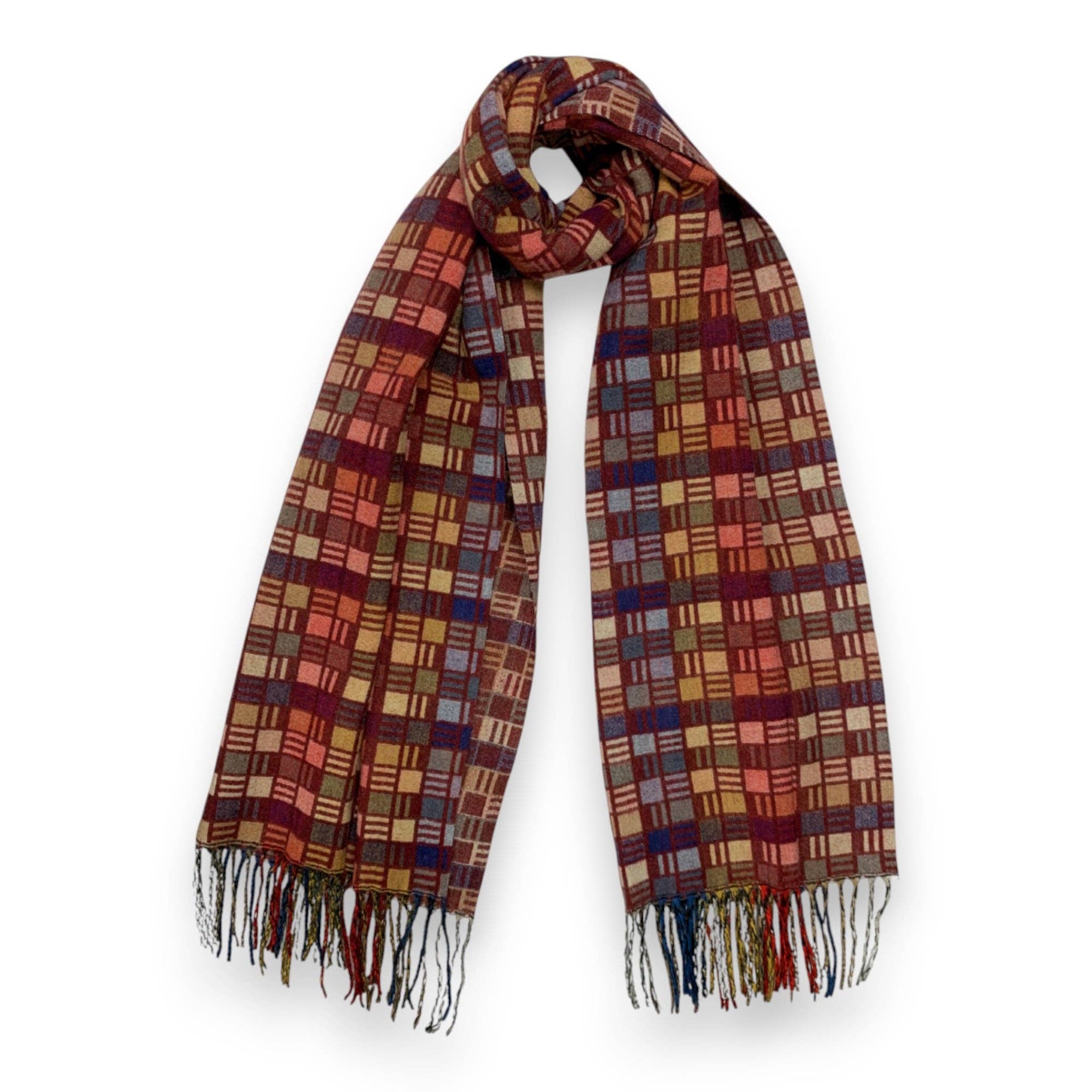 Lili Scarves (US Duty Free) – wholesale Halsduk - Dam – Cube Print Cashmere-blandning Vinterhalsduk0