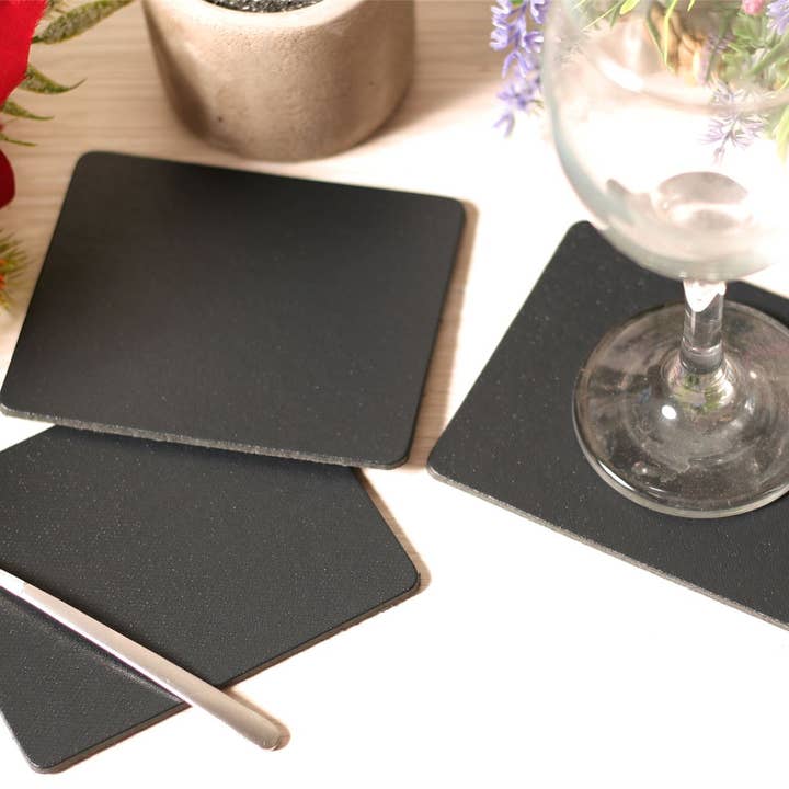 Set of 4 Charcol Elementary Leatherboard Coasters for wholesale by The Dapper House