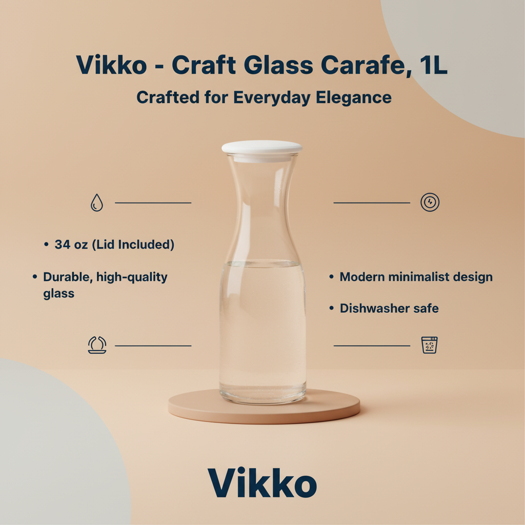Kadra Kitchenware - Vente Carafe - Vikko - Carafe en verre artisanale 1 L avec couvercle3