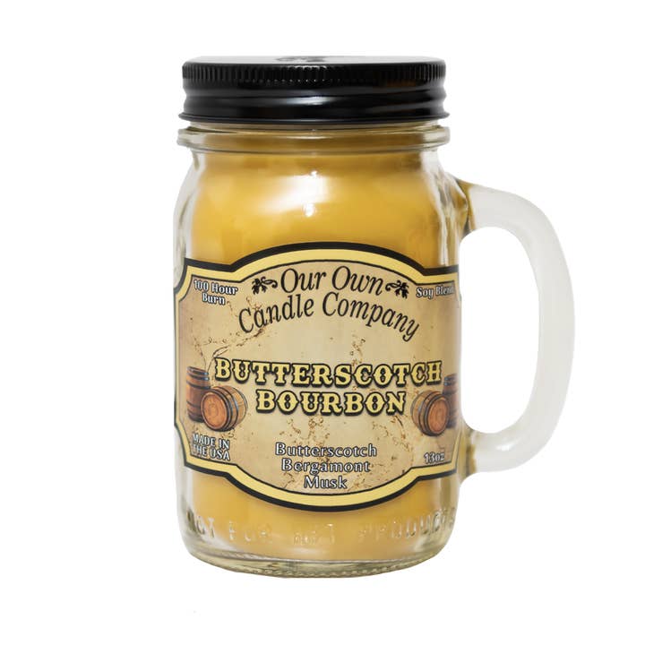 Butterscotch Bourbon 13 Ounce Mason Jar Candle for wholesale by Our Own Candle Company