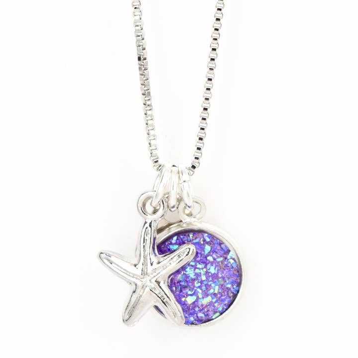 Faux Purple Druzy Starfish Necklace for wholesale by Eye Catching Jewelry