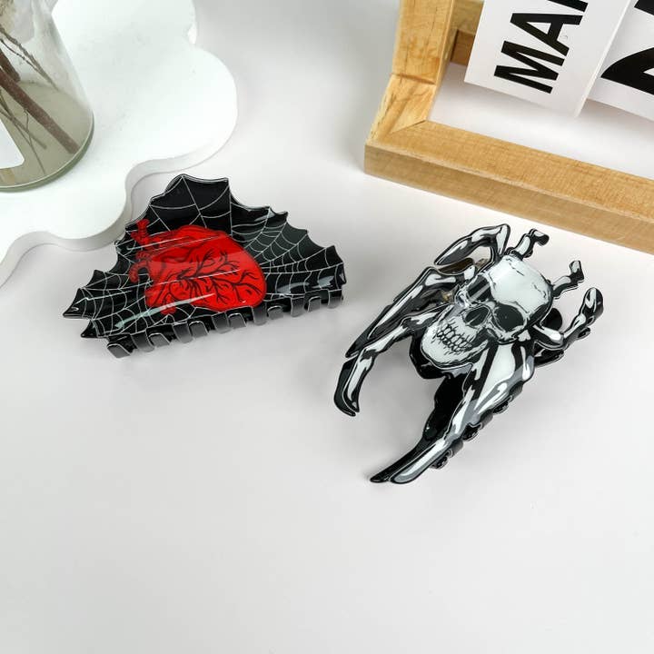 Halloween Spindelnät Hjärtskalle Spindelhårkloklämma för wholesale av mildstyles