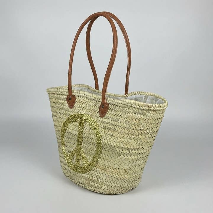 Melecraft - Wholesale Beach Bag - Peace Sign straw bag, french market basket15