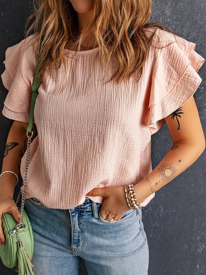 Sabrina Tiered Ruffled Short Sleeve Blouse for wholesale by Threaded Pear