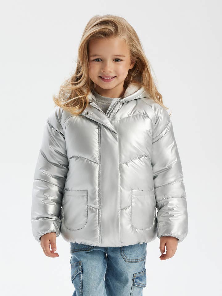 Flickors vadderade jacka metallisk silver 9m-8y för wholesale av Minoti sp. z o.o.