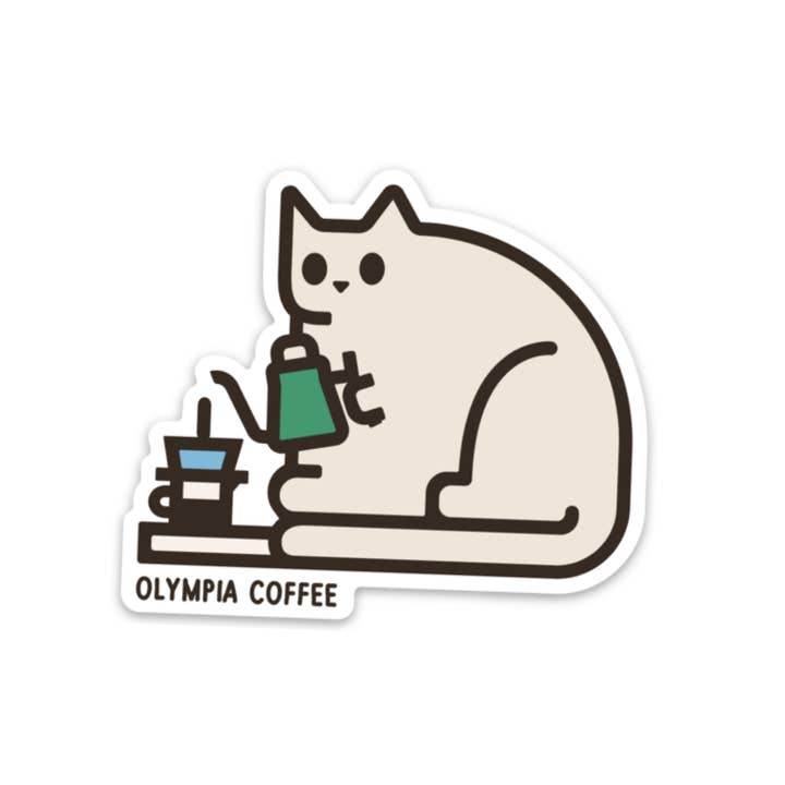 Coffee Cat Sticker for wholesale by Olympia Coffee