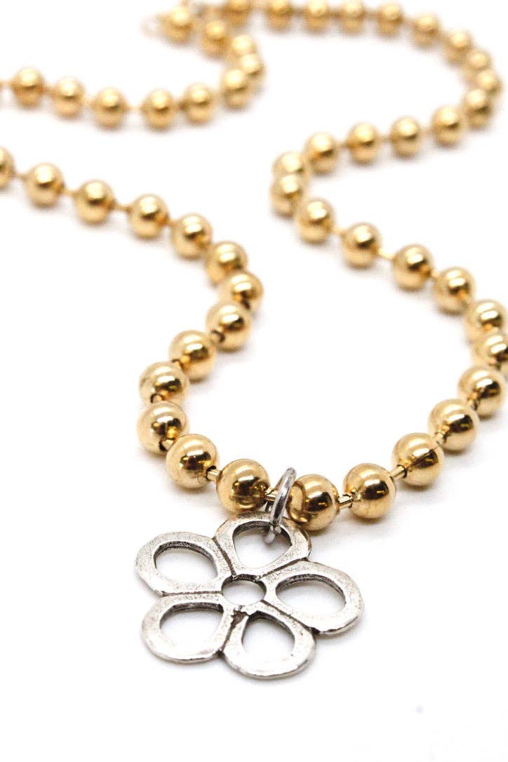 LIZOU – Engroshandel Halskæde med vedhæng – Enkelt guldplade kuglekæde med sjov blomstercharme N2-S266s2g -Klassikkollektionen-1