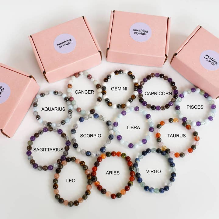 Soothing Crystals – Engroshandel Perlearmbånd – Zodiac Armbånd | Jomfru | Helbredende Ædelstensarmbånd