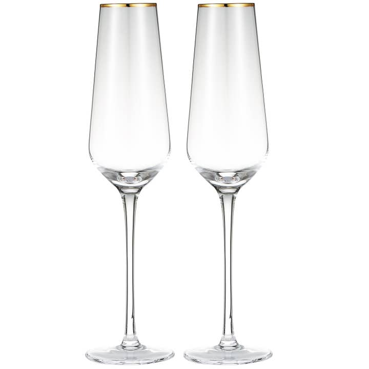 Grandes flûtes à champagne Berkware avec bord doré pour la vente par Cheer Collection