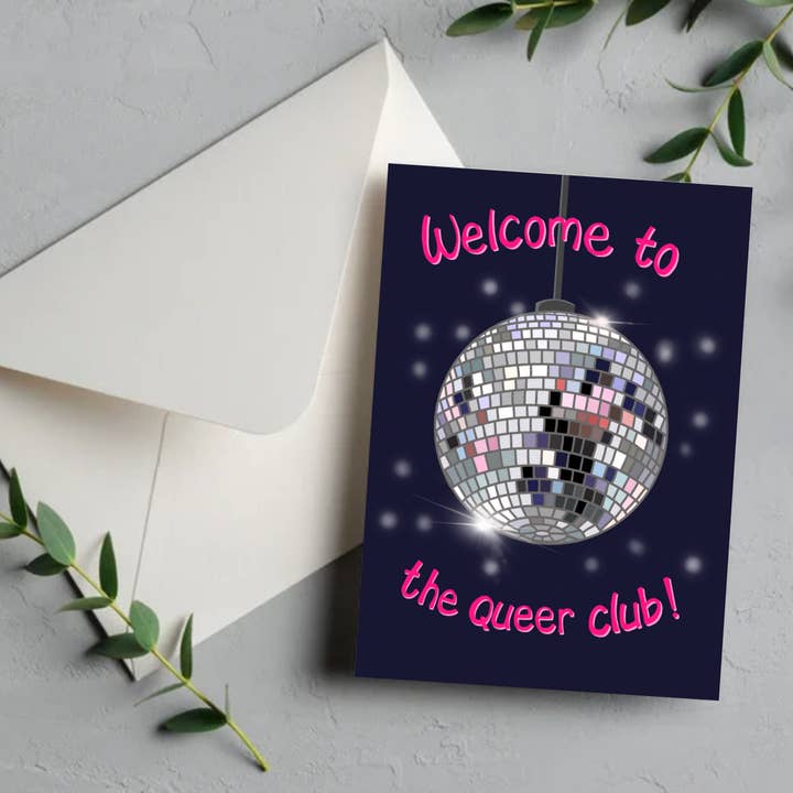Welcome to the Queer Club, blank greeting card | LGBTQIA for wholesale by Heart Stone Gallery