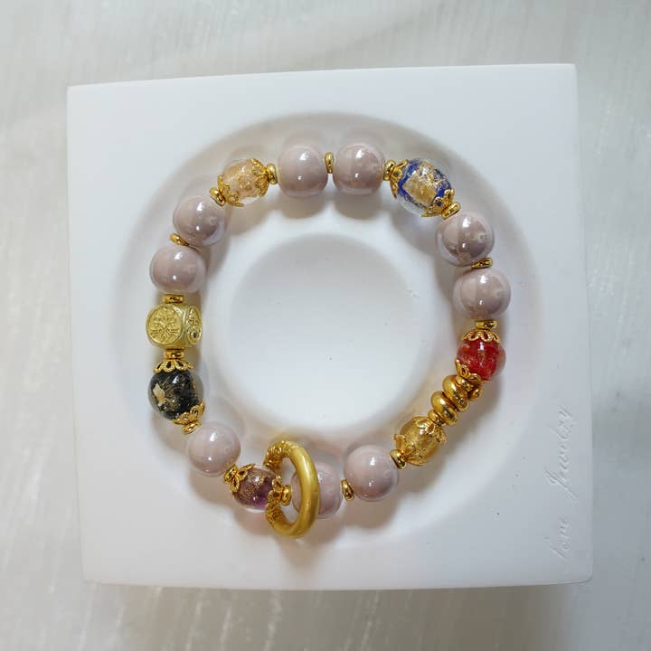 Harmony Ring Bracelet – Blush Beads & Gold-Tone Accents for wholesale by Auris Space