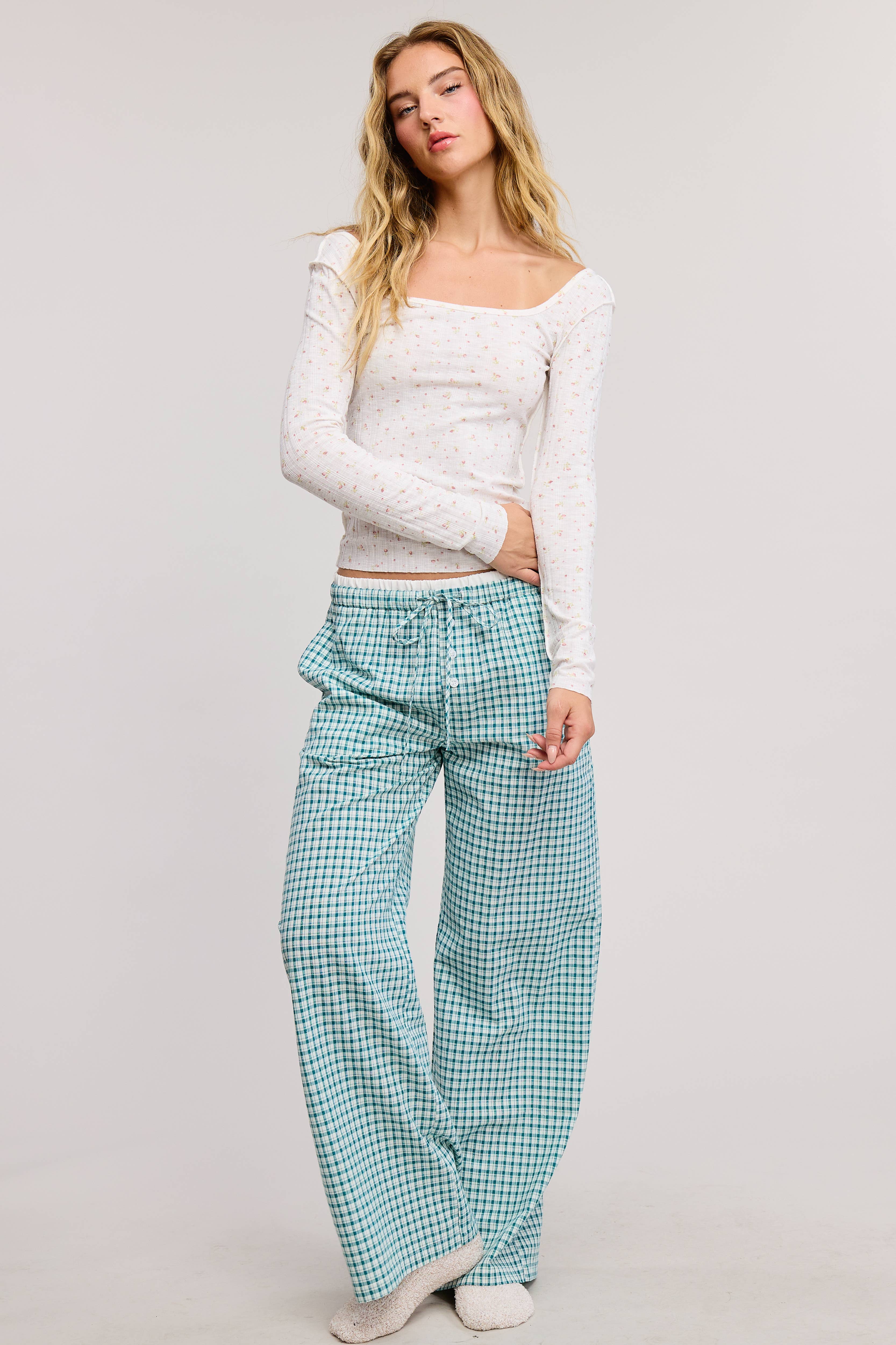 Mimosa - Wholesale Lounge Sweatpants/Joggers - Women's - Gingham Boxer Lounge Pants with Contrast Waistband10
