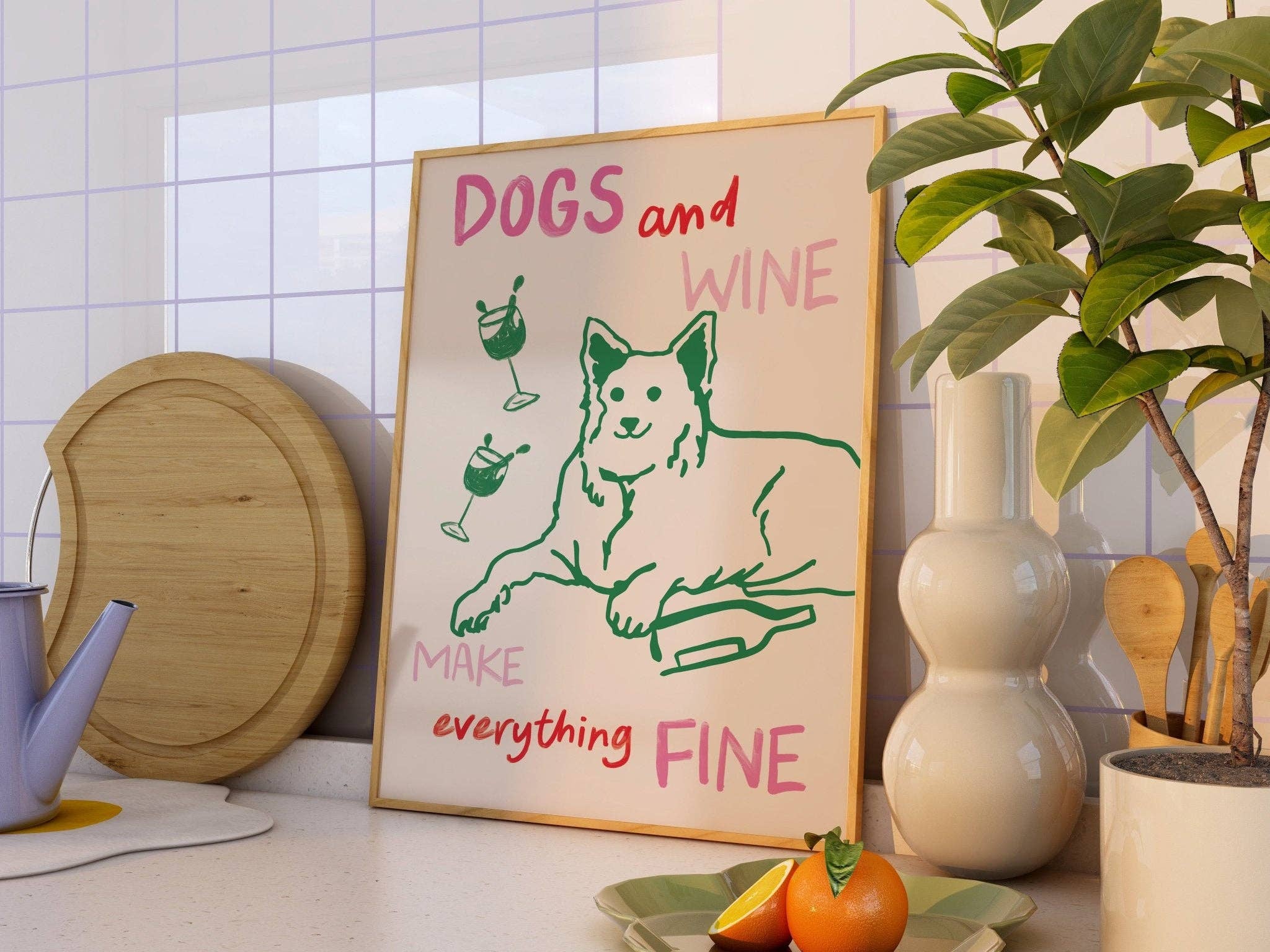 Moonshine Prints - Wholesale Art Print - Dogs and Wine Kitchen Print3