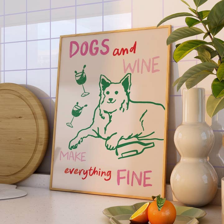 Moonshine Prints - Wholesale Art Print - Dogs and Wine Kitchen Print3