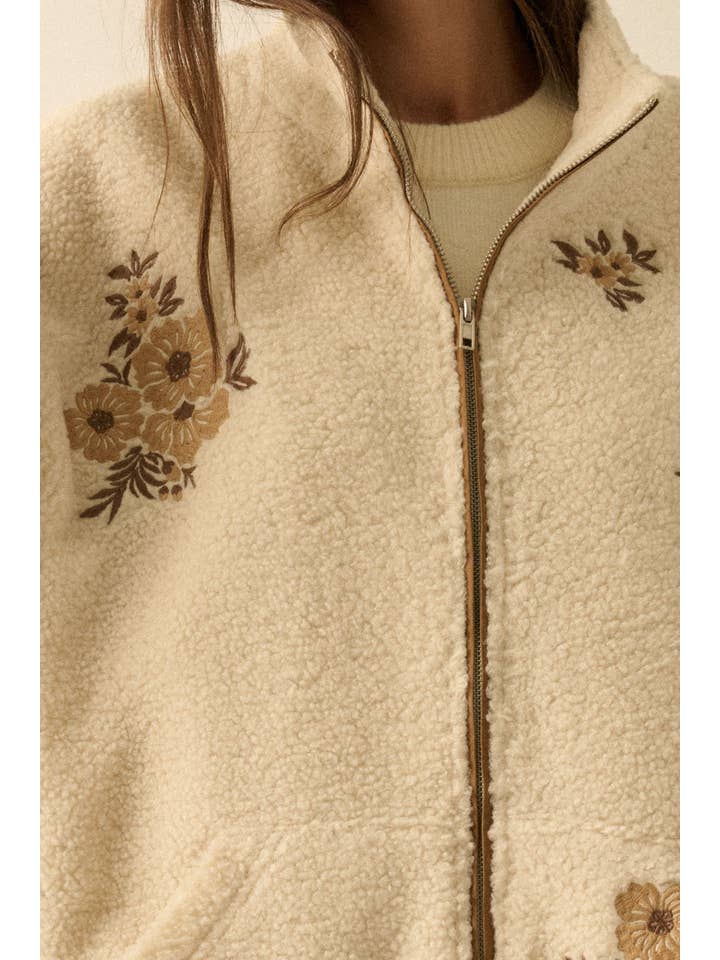 Promesa USA - Wholesale Jacket - Women's - Floral-Embroidered Sherpa Fleece Zip-Up Jacket12