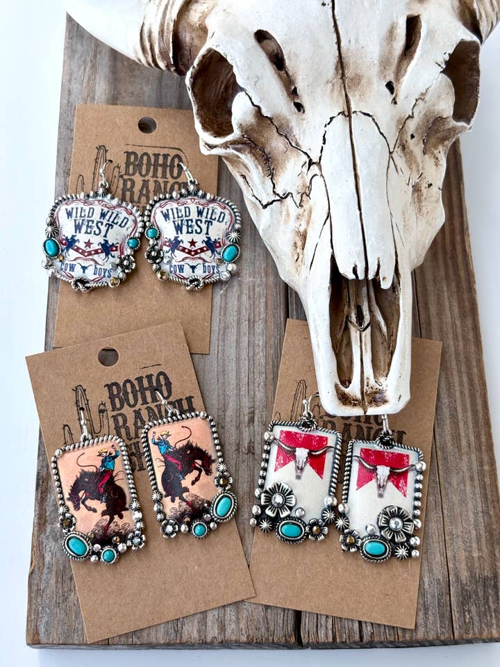 Western Style Pendant with Turquoise Stone Drop Earrings for wholesale by Boho Ranch Shop