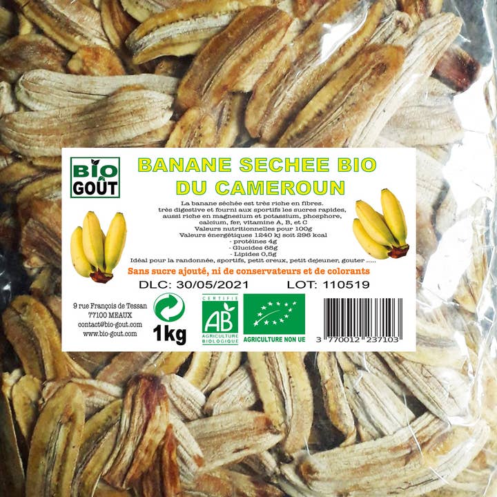 BIOGOUT - Vendita all'ingrosso Frutta secca/disidratata - Banane essiccate biologiche a fette, senza zuccheri aggiunti - 1 kg
