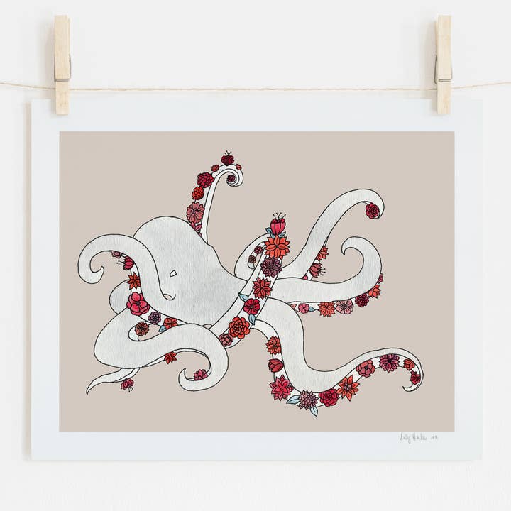 "A Crawling Garden" - Octopus Print for wholesale by Sadly Harmless Illustration