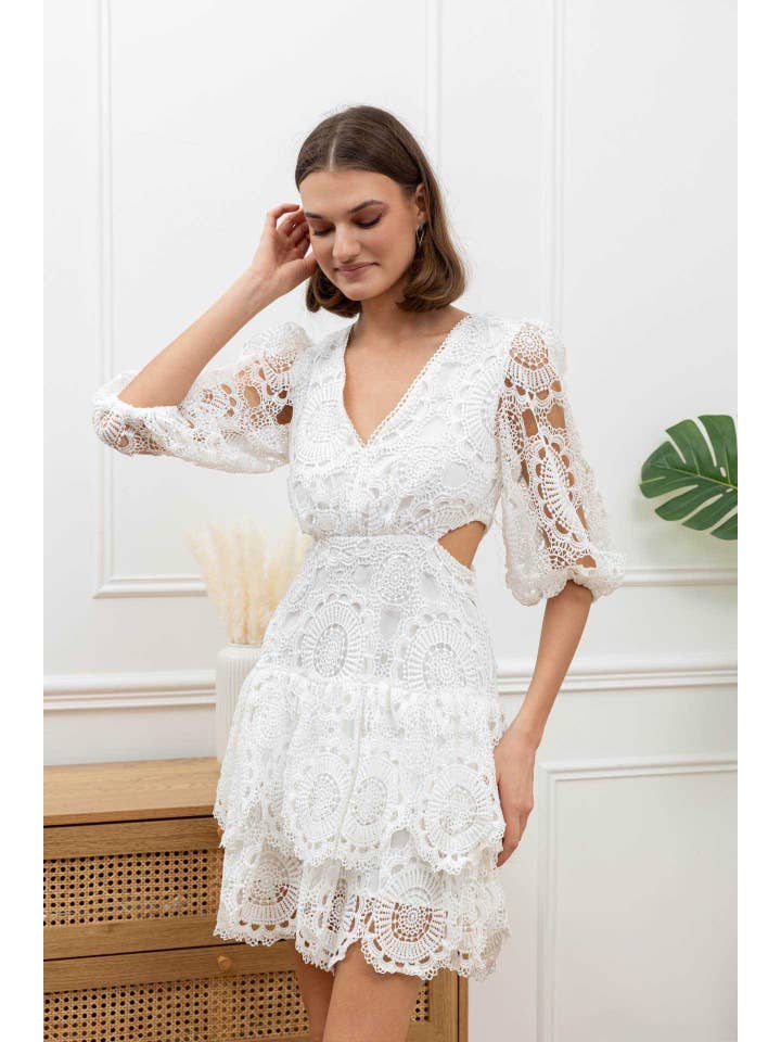 Chilli Girl Collection - Wholesale Dress - Women's - V-neck broderie dress with cut-outs on the waist 1