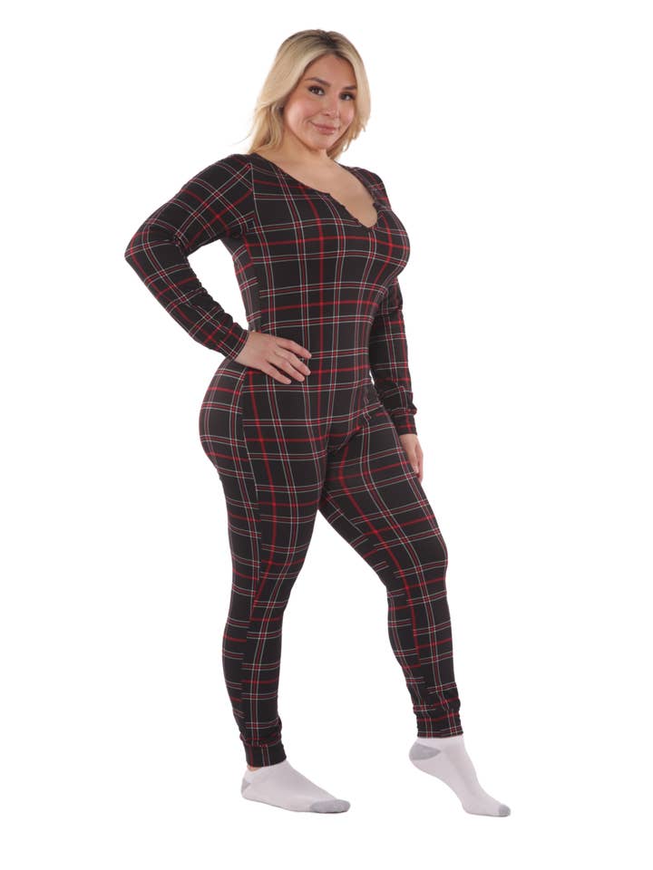 REDFINCH APPAREL INC - Wholesale Onesie – Women's - Womens Plus Size Holiday Print Fleece Lined Jumpsuit Onesie1