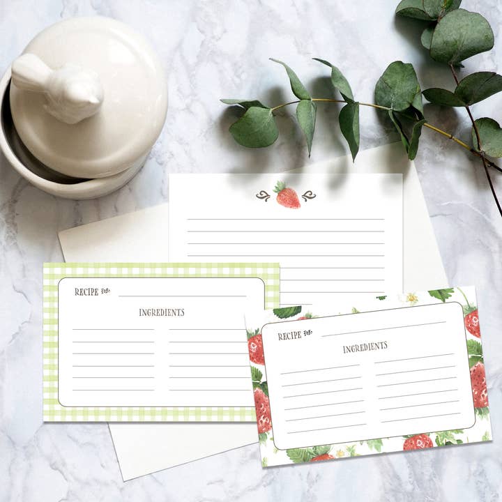 Watercolor Strawberries Recipe Card Set for wholesale by Jessica Flores Design