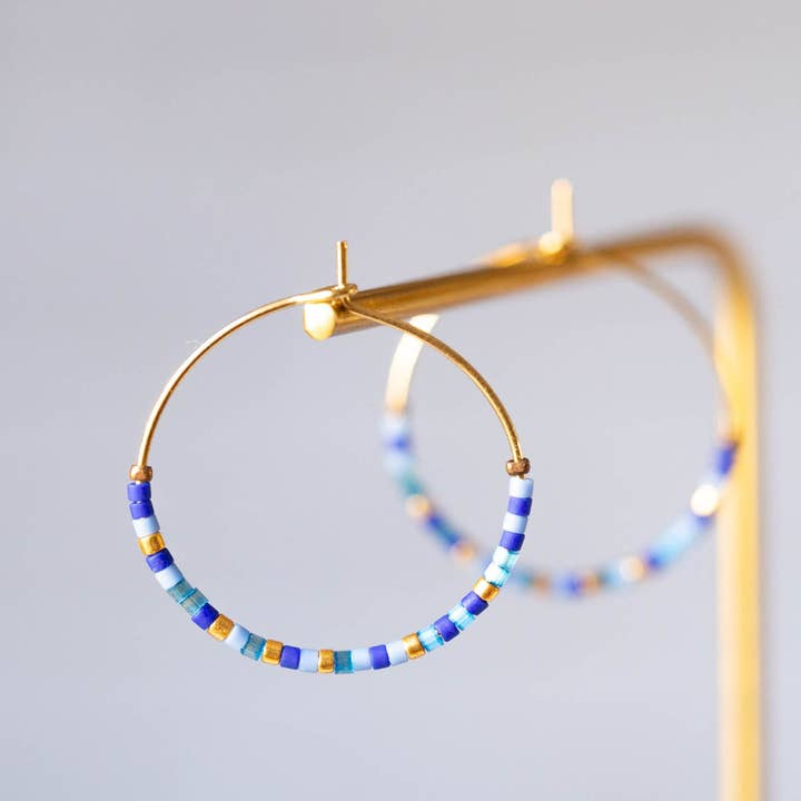 Gold plated hoop earrings/designer jewelry/fine Japanese glass beads/French artisanal creation/ handmade for wholesale by Atelier Vivienne