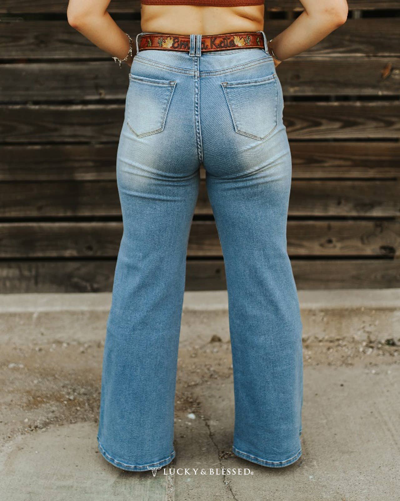 LUCKY & BLESSED - Wholesale Jeans - Women's - Mid Wash Tummy Control High Rise Wide Leg Jeans1