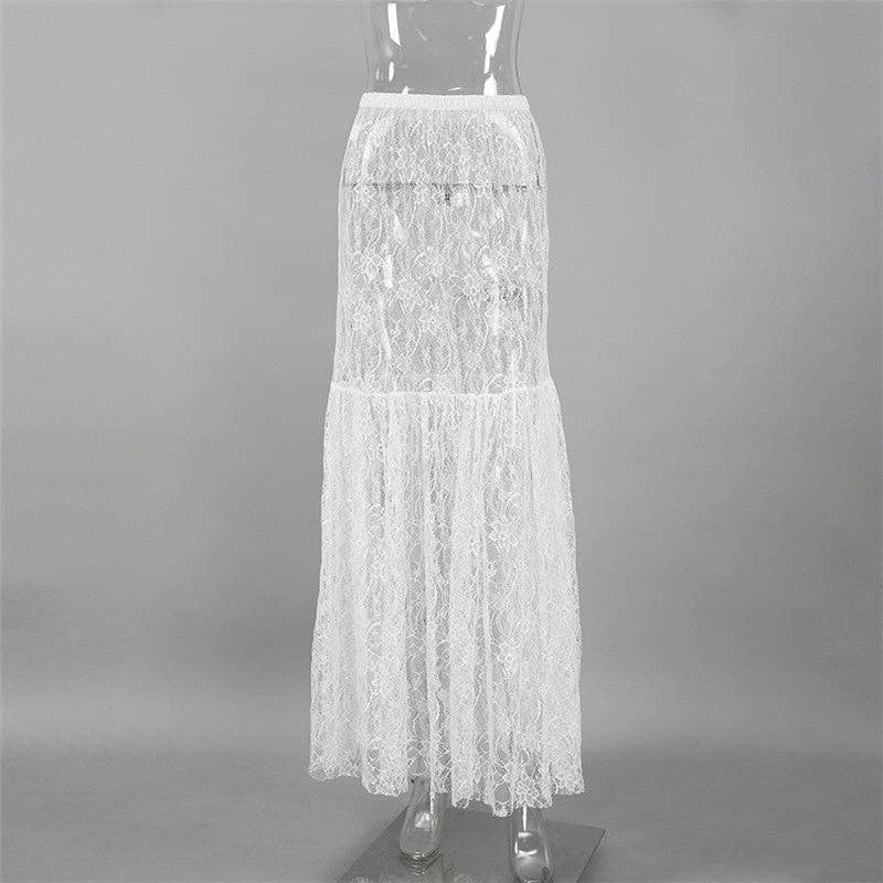 VIT Elegant spetskjol med blommönster och hög midja i midilängd för wholesale på Faire5