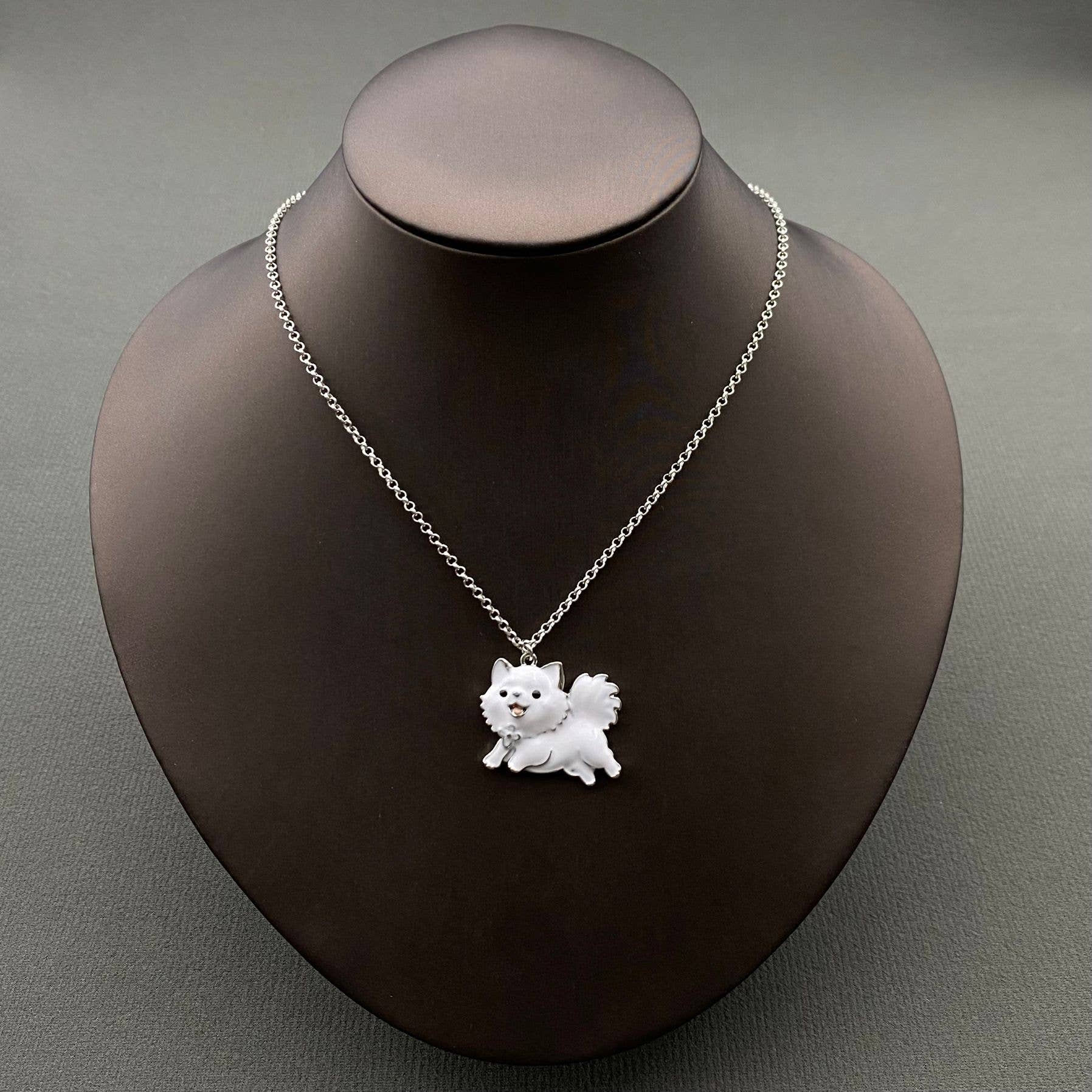 Mio Queena - Wholesale Pendant/Charm Necklace - Enamel White Dog Pomeranian Charm Necklace0