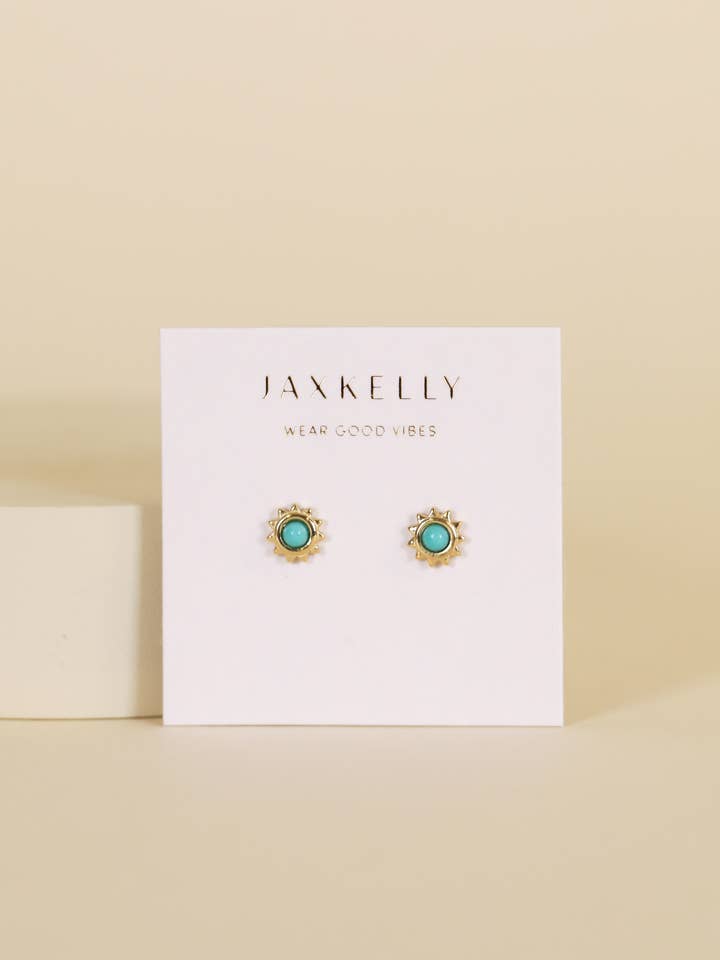 Sun Stud - Turquoise - Gold Earrings for wholesale by JaxKelly