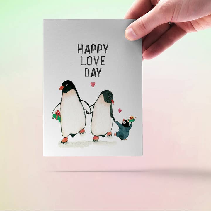 Liyana Studio – wholesale Alla hjärtans dag-kort – Lycklig kärlek dag pingviner Familj - Roligt Alla hjärtans dag kort3