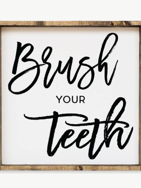Zähneputzen Gerahmter Badezimmerdruck - Badezimmer Holzschild für den Großhandel von Williamraedesigns