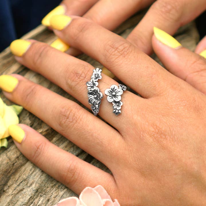 Nina Designs - Wholesale Cocktail/Statement Ring - Sterling Silver or Bronze Adjustable Cherry Blossoms Ring3