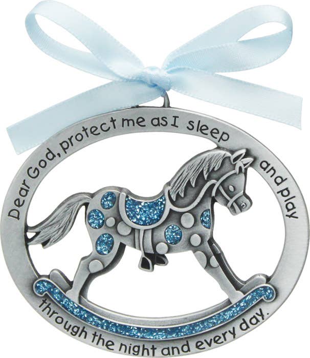 Abbey + CA Gift - Wholesale Ornament - Blue Rocking Horse Crib Medal1