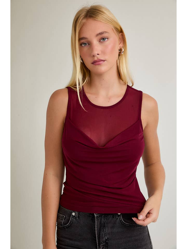 LE LIS - Wholesale Blouse - Women's - COWL NECK MESH TOP4