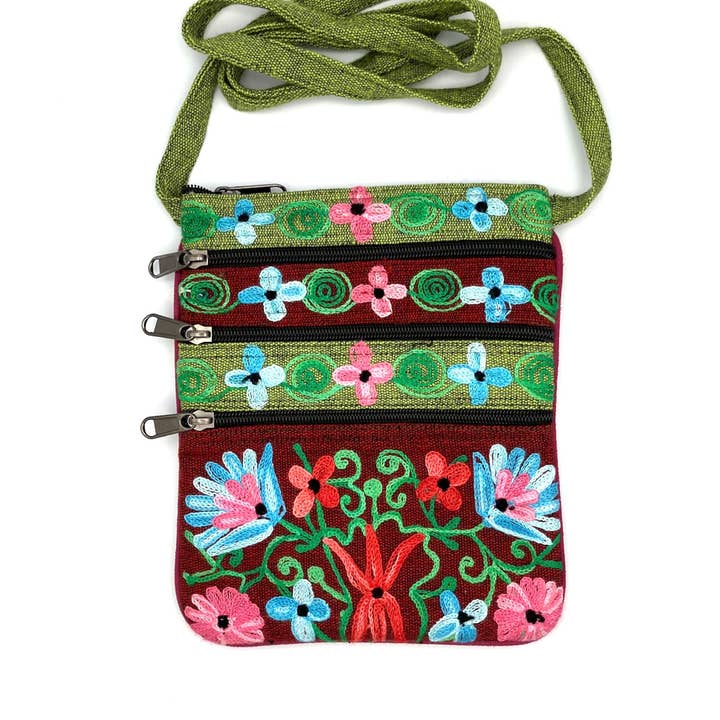 Embroidered Floral 5-Zip Crossbody Bag for wholesale by Women of the Cloud Forest