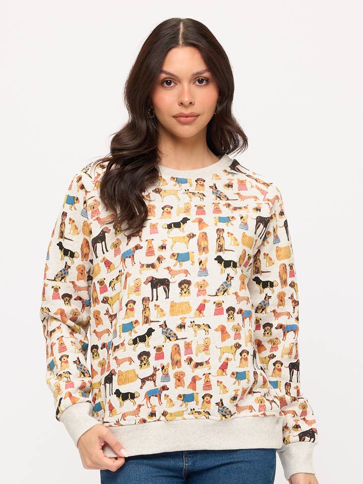 SWEATSHIRT MET PRINT VAN KLEURRIJKE HONDENRASSEN voor wholesale door SM WARDROBE