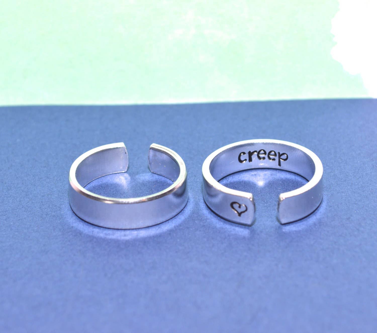 Team Neville - Wholesale Band/Stacked Ring - Hidden Swear Word Adjustable Aluminum Metal Stamped Ring // Creep Jerk Slut Offensive Profanity Bitch3