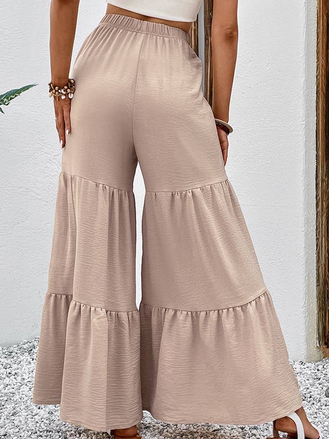 Apricot High Waist Tiered Wide Leg Flare Pants BFZY519 for wholesale on Faire