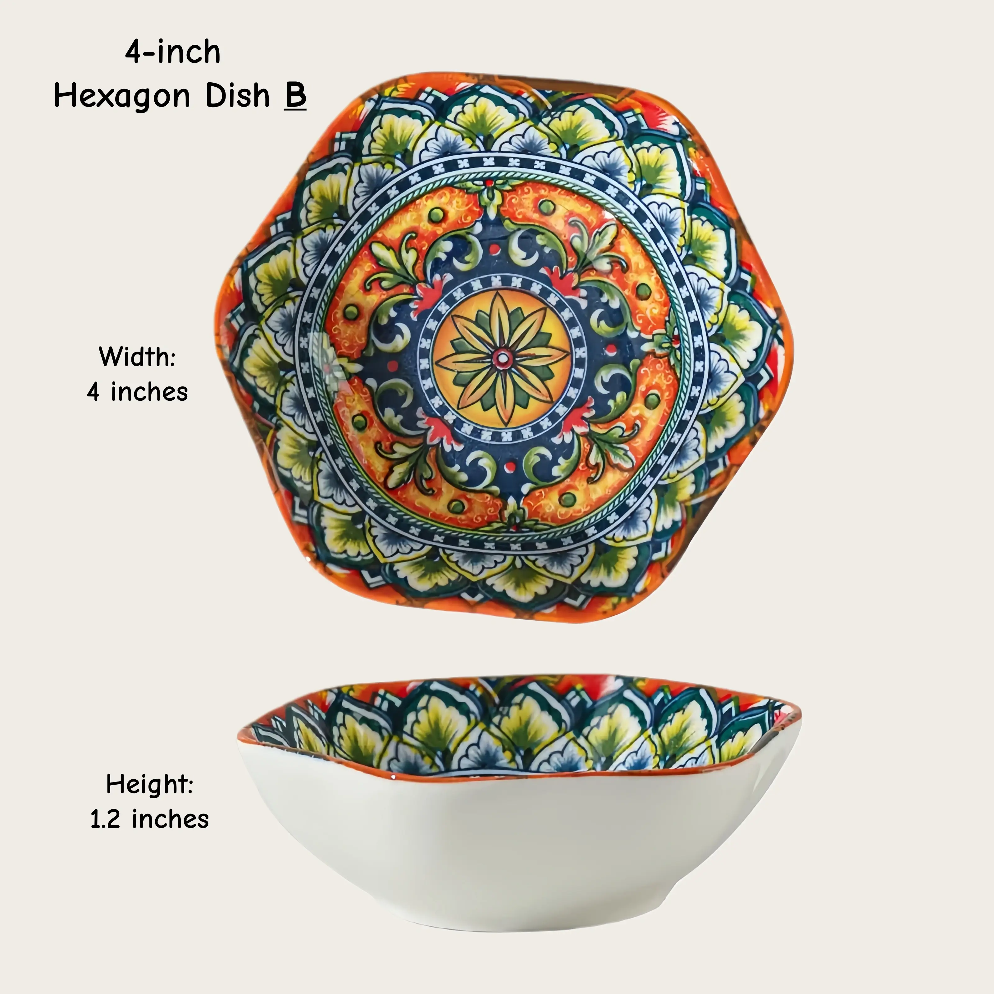Otterware - Vente Bols à condiments/sauces - Bols en céramique hexagonaux et roses marocains (10 cm)11