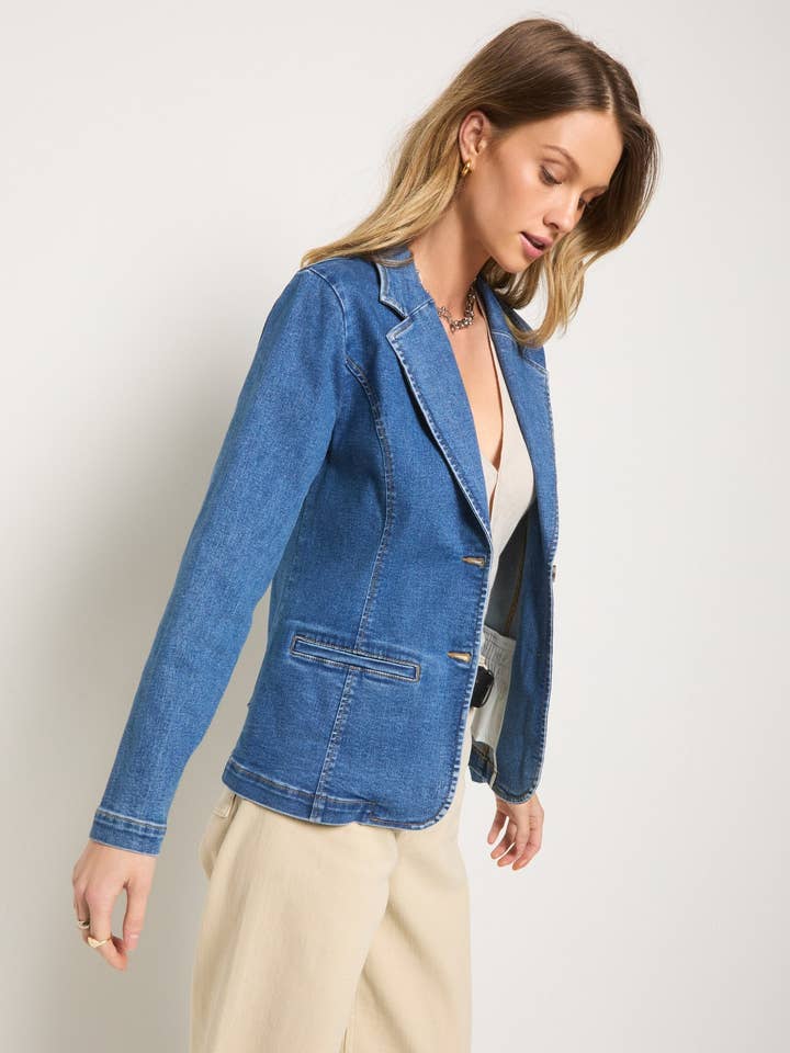 Medium Wash Pacific Heights Denim Blazer for wholesale on Faire