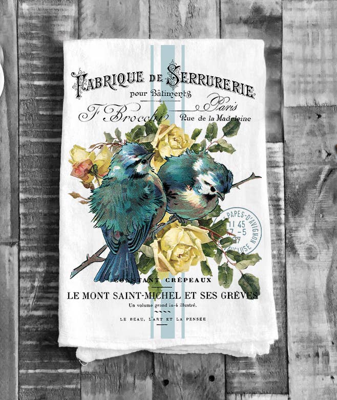 Avery Lane Gifts - Wholesale Tea Towel - Vintage French Birds Roses Kitchen Flour Sack Tea Towel