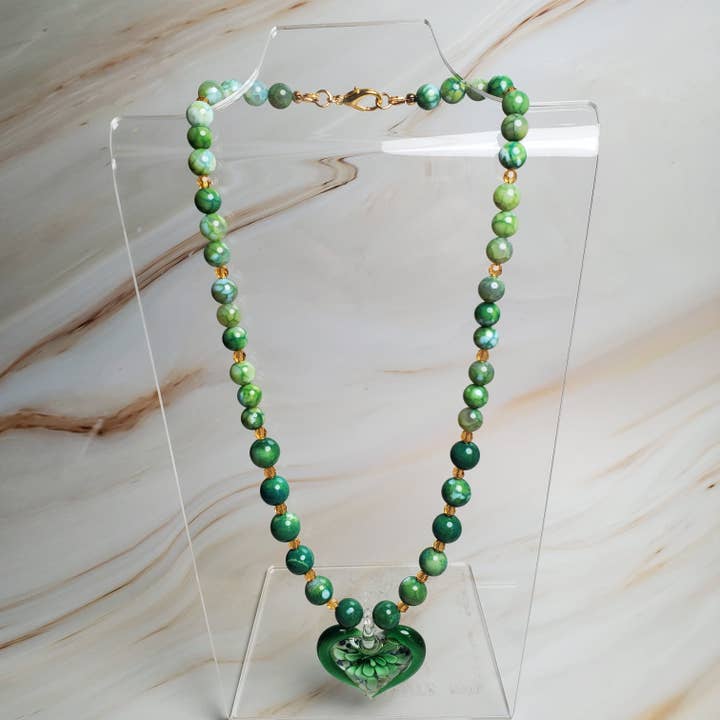 Gemstone Necklace: Green Agate and Pendant for wholesale by Thorneapple Designs