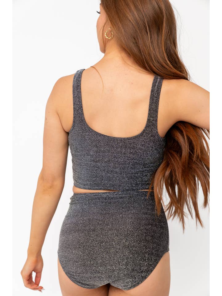 Coral Reef Swim - Wholesale Swim Bottoms - Women's - Black Shimmer High Waisted Swim Bottom3