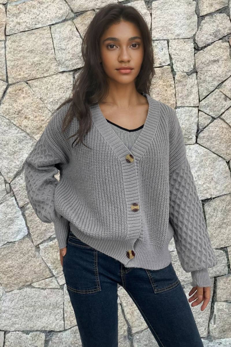 NINEXIS - Vente Cardigan – femme - CWOCAL1875_CARDIGAN VINTAGE À COL EN V ET À MANCHES LONGUES4