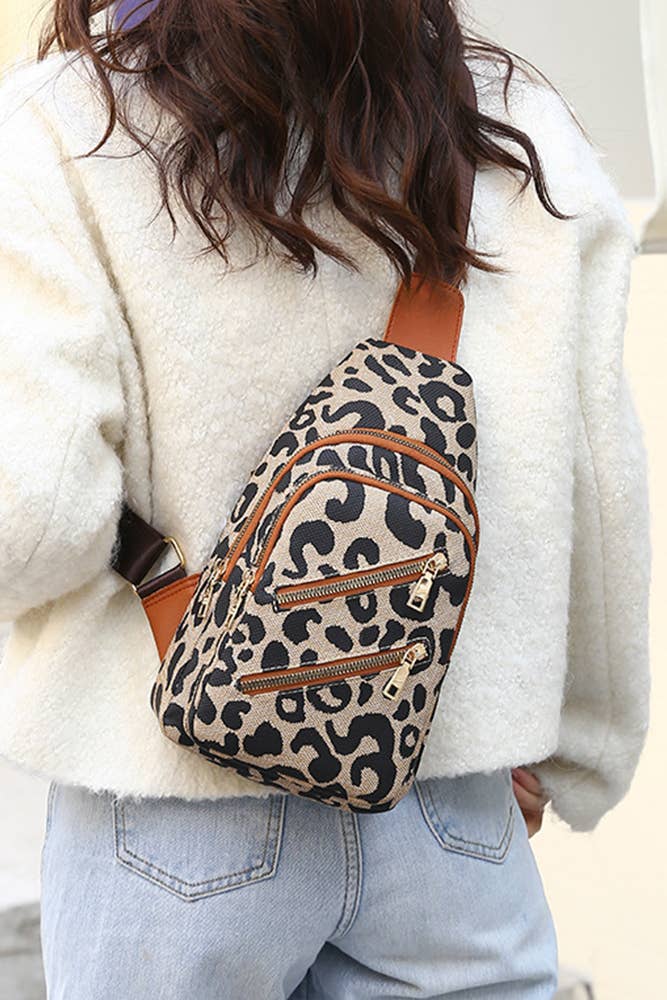 Leopard Leopard Print Twin lynlås slynge crossbody taske ZZKF329 for engroshandel på Faire1